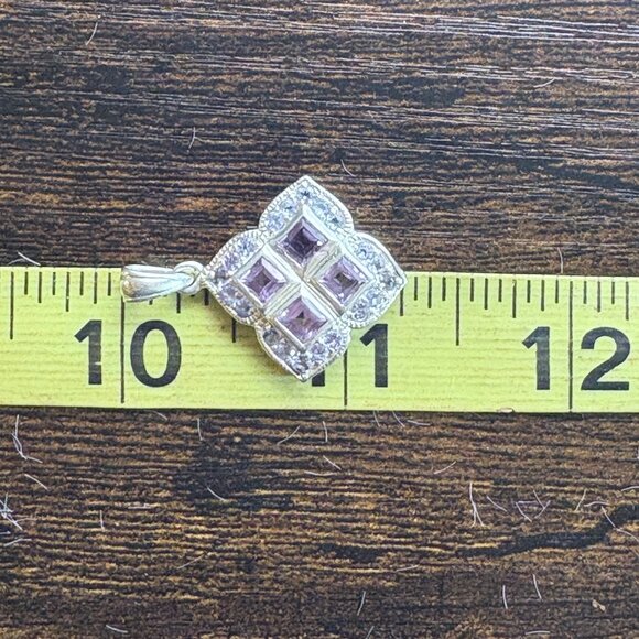 VTG Sterling Silver 925 Amethyst & Blue Cubic Zirconia Pendant Size 1.25" Length - Picture 8 of 10